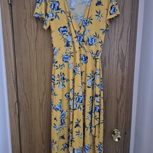 Women's Dress Large- Yellow and Blue Floral High Low
